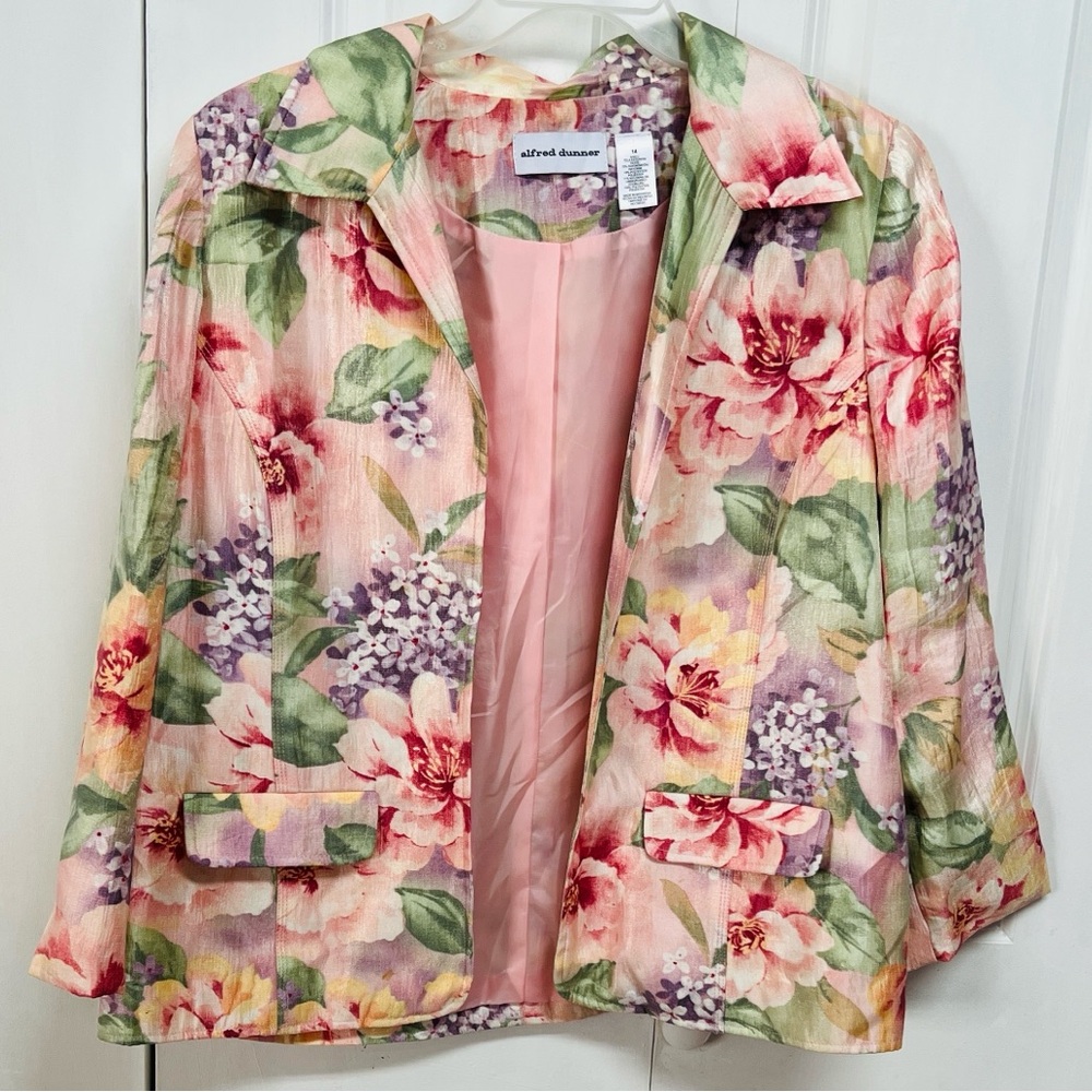 Alfred Dunner Women's Floral Open Blazer - Pink, Green, and Purple Size 14